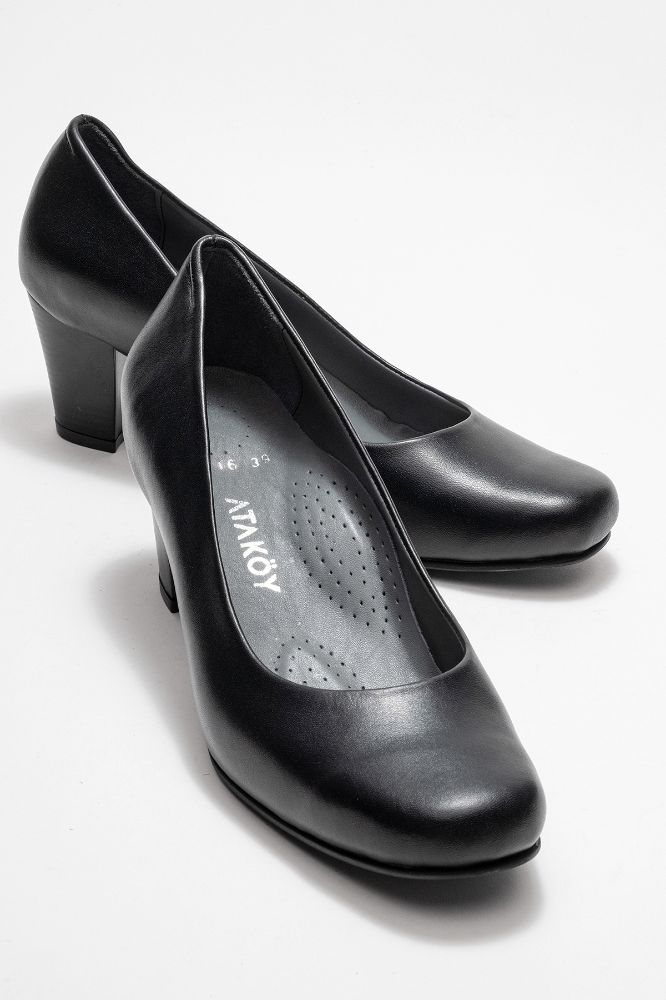 Kadın Deri Kalın Topuklu Ayakkabı SIYAH PYZ5116 resmi