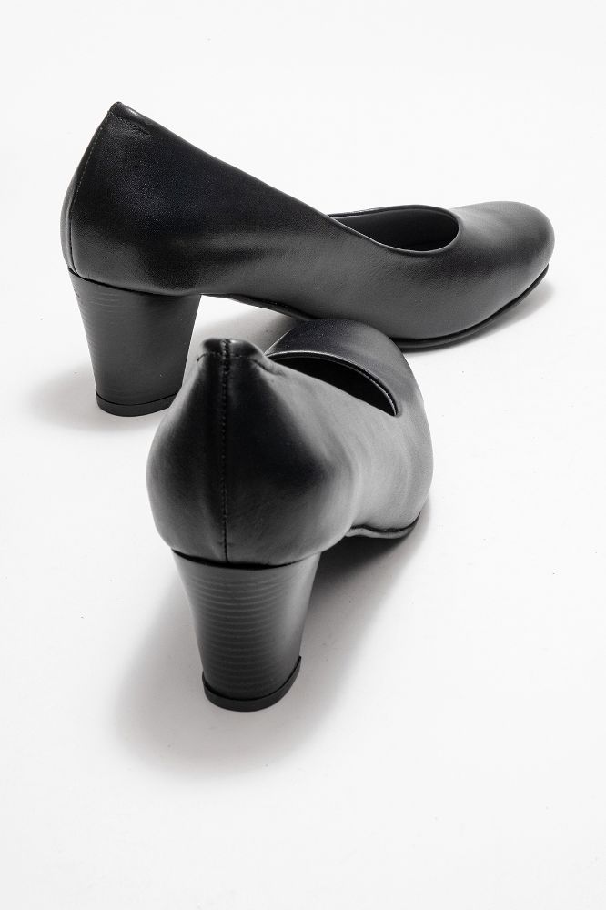 Kadın Deri Kalın Topuklu Ayakkabı SIYAH PYZ5116 resmi