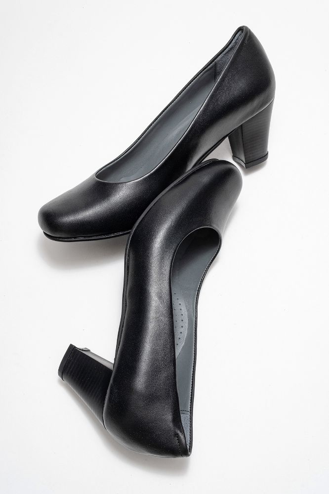 Kadın Deri Kalın Topuklu Ayakkabı SIYAH PYZ5116 resmi