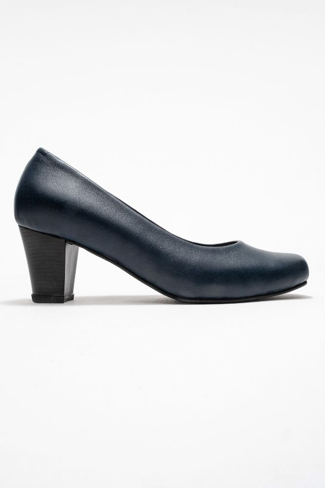 Kadın Deri Kalın Topuklu Ayakkabı LACIVERT PYZ5116 resmi