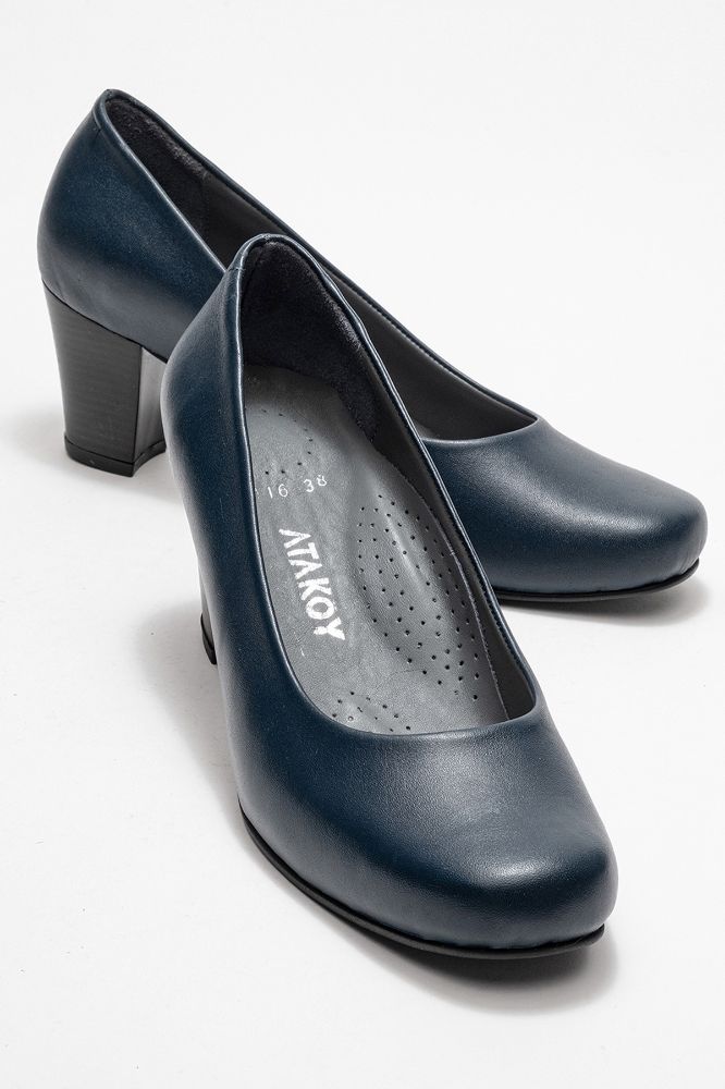 Kadın Deri Kalın Topuklu Ayakkabı LACIVERT PYZ5116 resmi