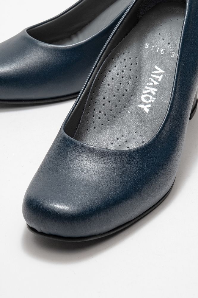 Kadın Deri Kalın Topuklu Ayakkabı LACIVERT PYZ5116 resmi