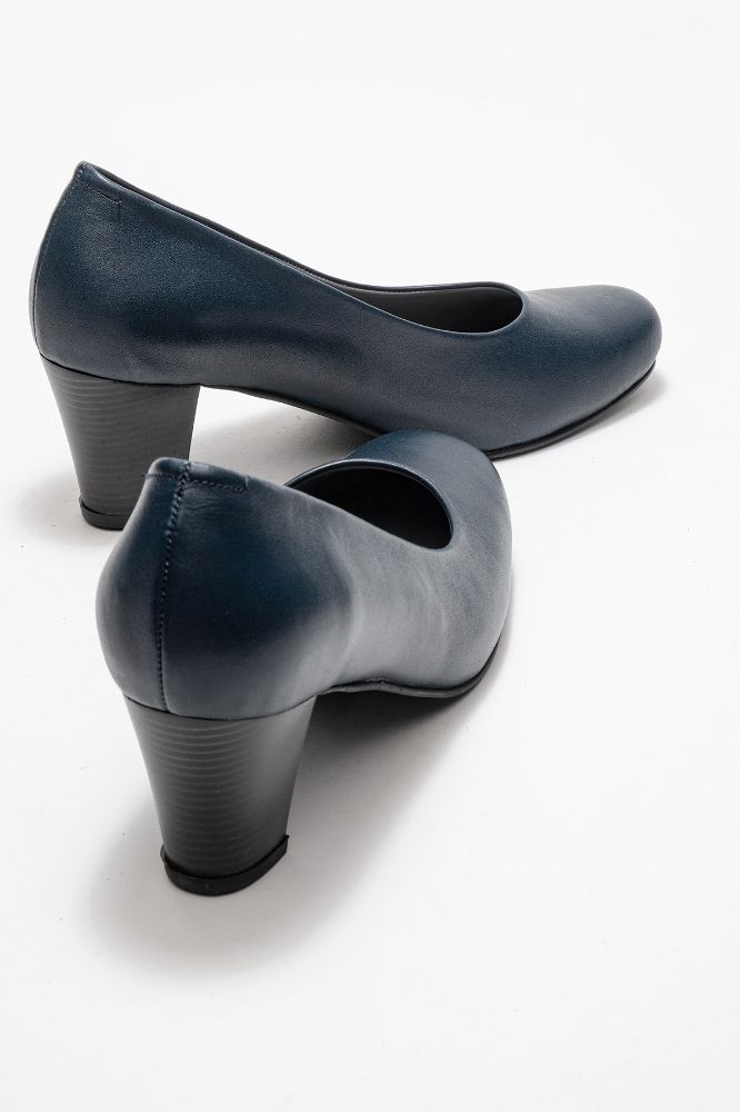Kadın Deri Kalın Topuklu Ayakkabı LACIVERT PYZ5116 resmi