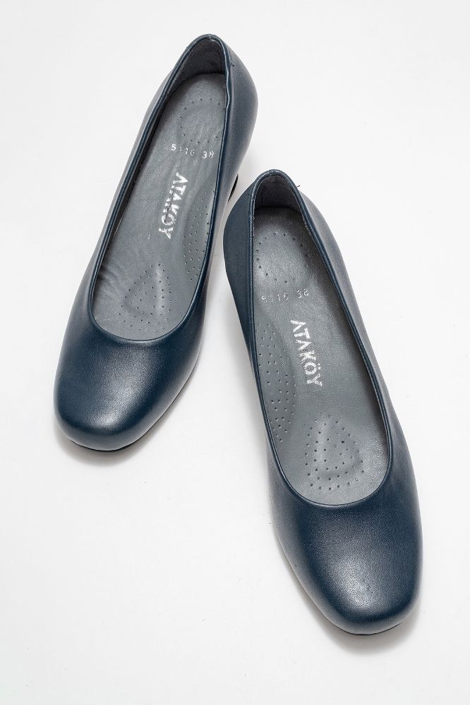 Kadın Deri Kalın Topuklu Ayakkabı LACIVERT PYZ5116 resmi