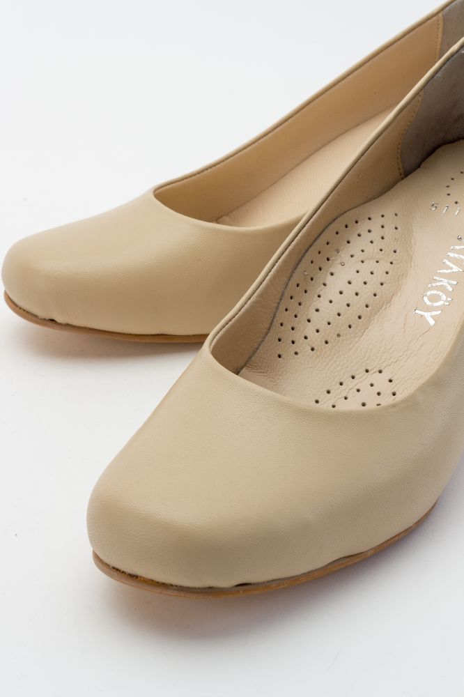 Kadın Deri Kalın Topuklu Ayakkabı BEJ PYZ5116 resmi