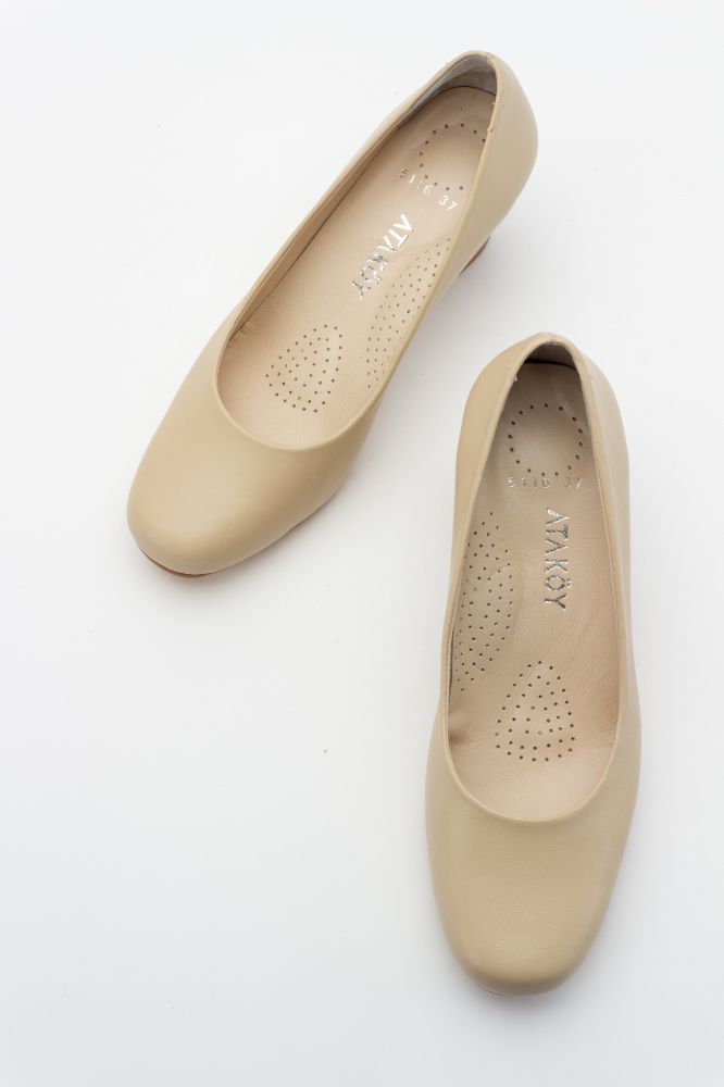 Kadın Deri Kalın Topuklu Ayakkabı BEJ PYZ5116 resmi