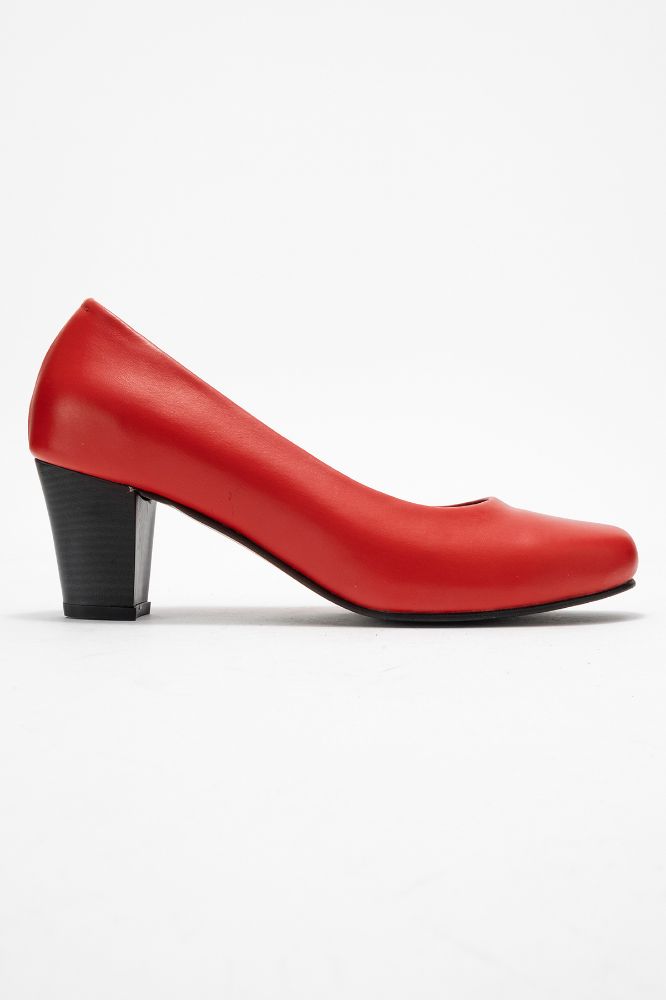 Kadın Deri Kalın Topuklu Ayakkabı KIRMIZI PYZ5116 resmi