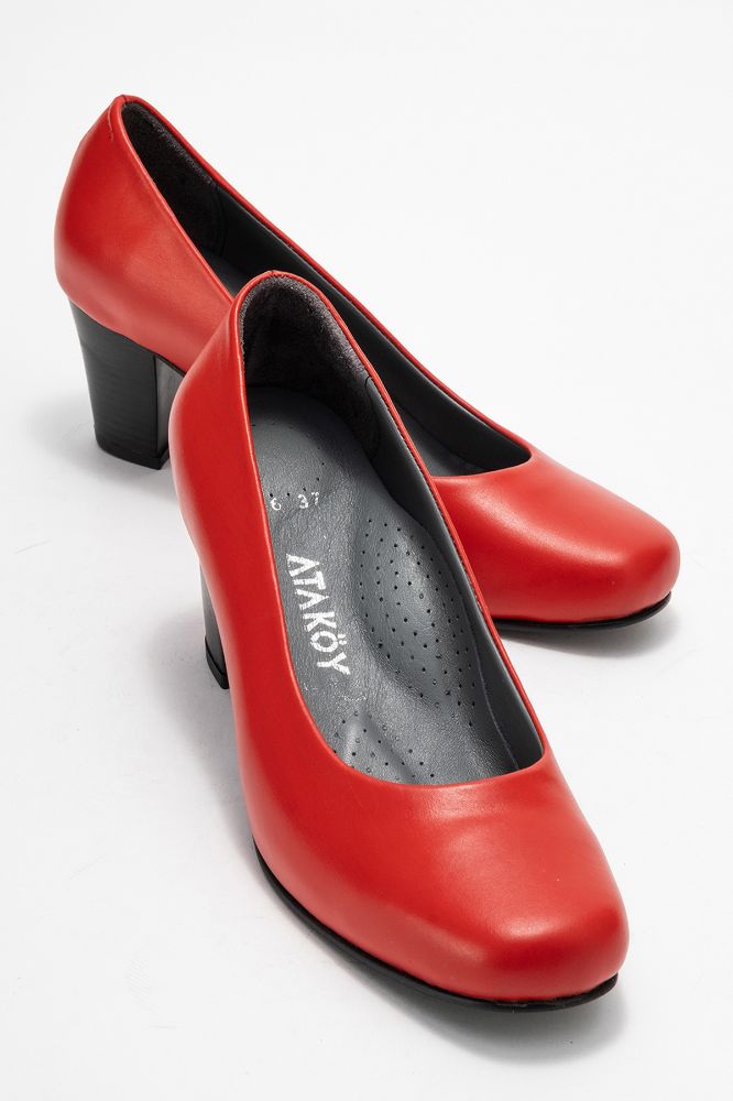 Kadın Deri Kalın Topuklu Ayakkabı KIRMIZI PYZ5116 resmi