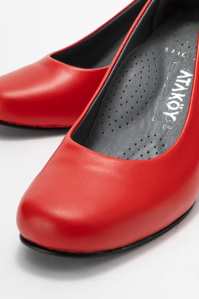 Kadın Deri Kalın Topuklu Ayakkabı KIRMIZI PYZ5116 resmi