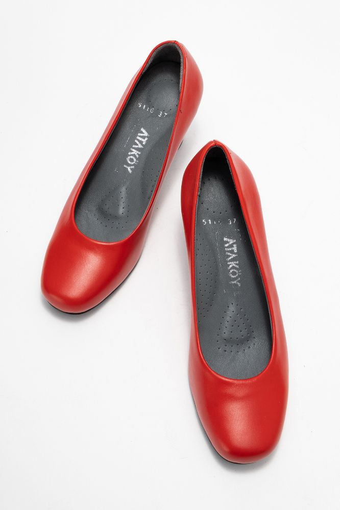 Kadın Deri Kalın Topuklu Ayakkabı KIRMIZI PYZ5116 resmi