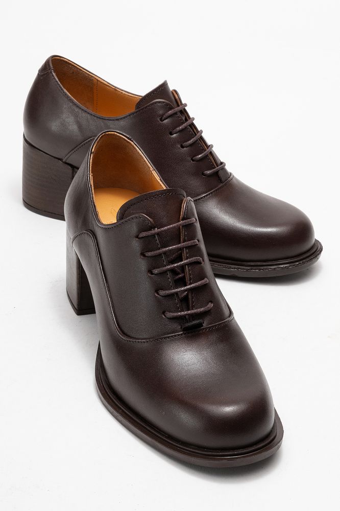 Kadın Deri Kalın Topuklu Ayakkabı KAHVE PNC1494 resmi