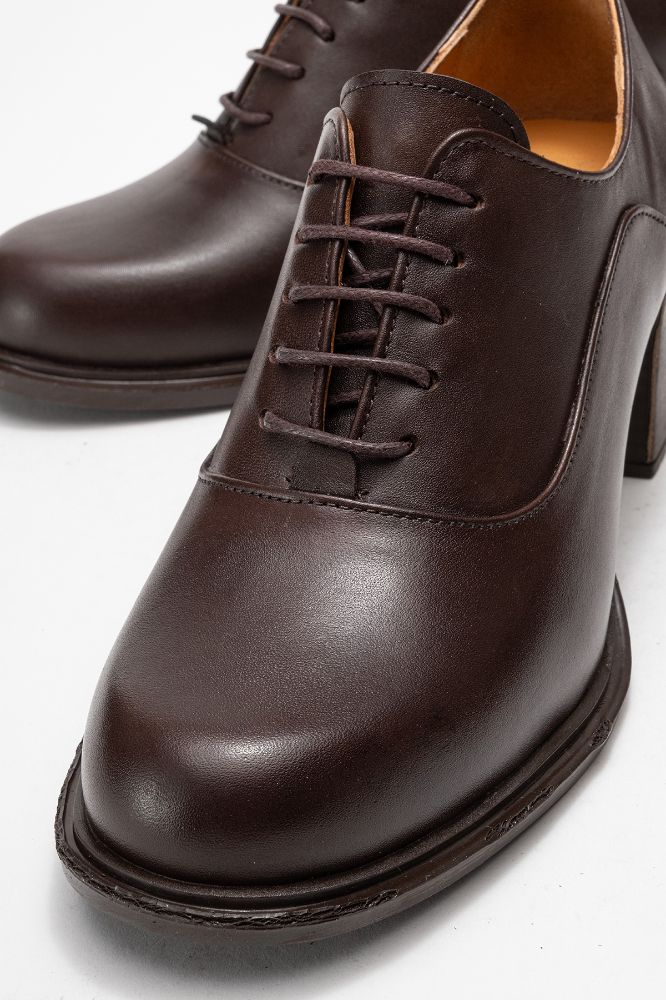 Kadın Deri Kalın Topuklu Ayakkabı KAHVE PNC1494 resmi