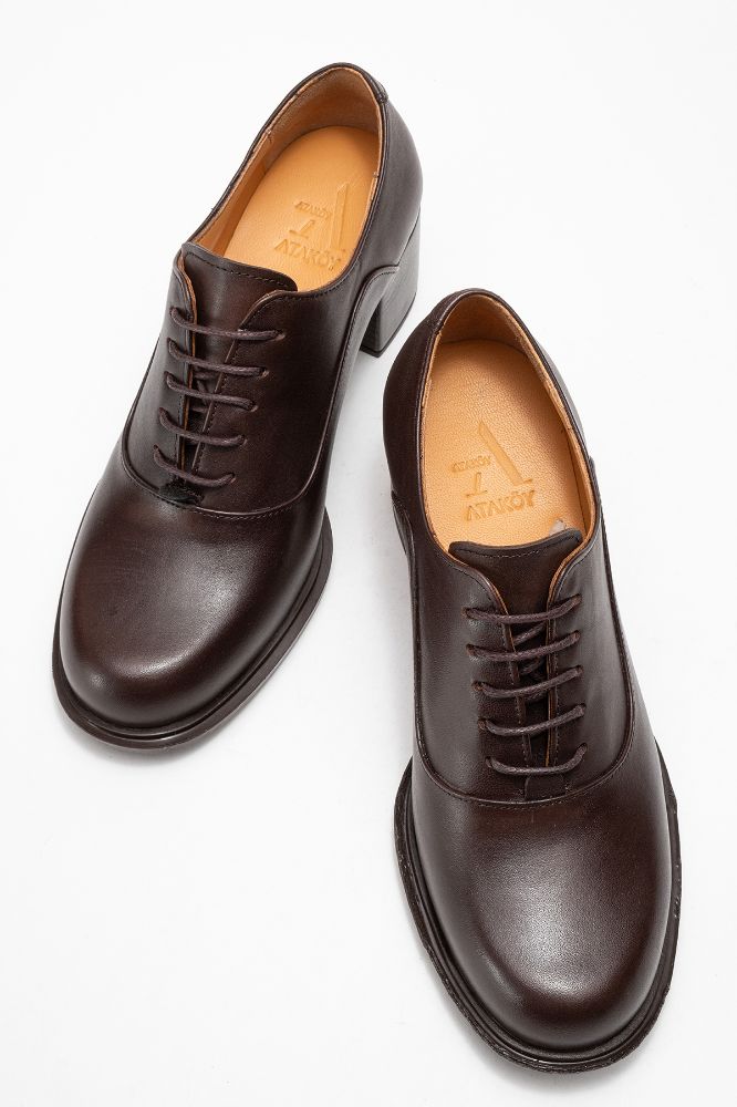 Kadın Deri Kalın Topuklu Ayakkabı KAHVE PNC1494 resmi