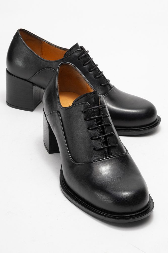 Kadın Deri Kalın Topuklu Ayakkabı SIYAH PNC1494 resmi