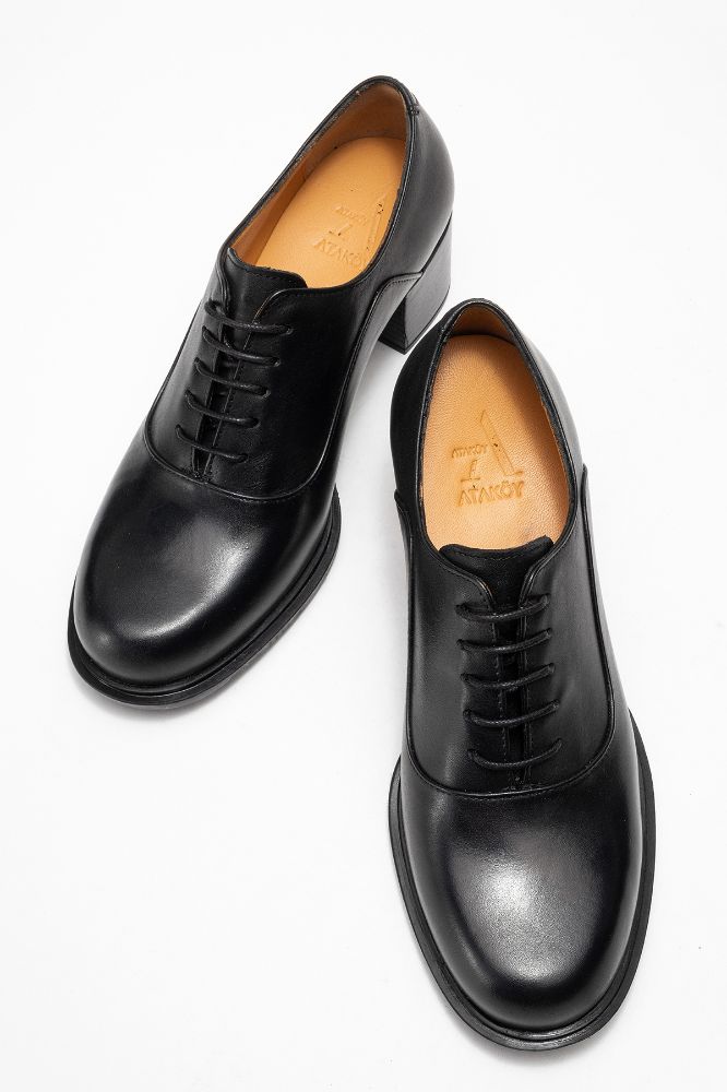 Kadın Deri Kalın Topuklu Ayakkabı SIYAH PNC1494 resmi