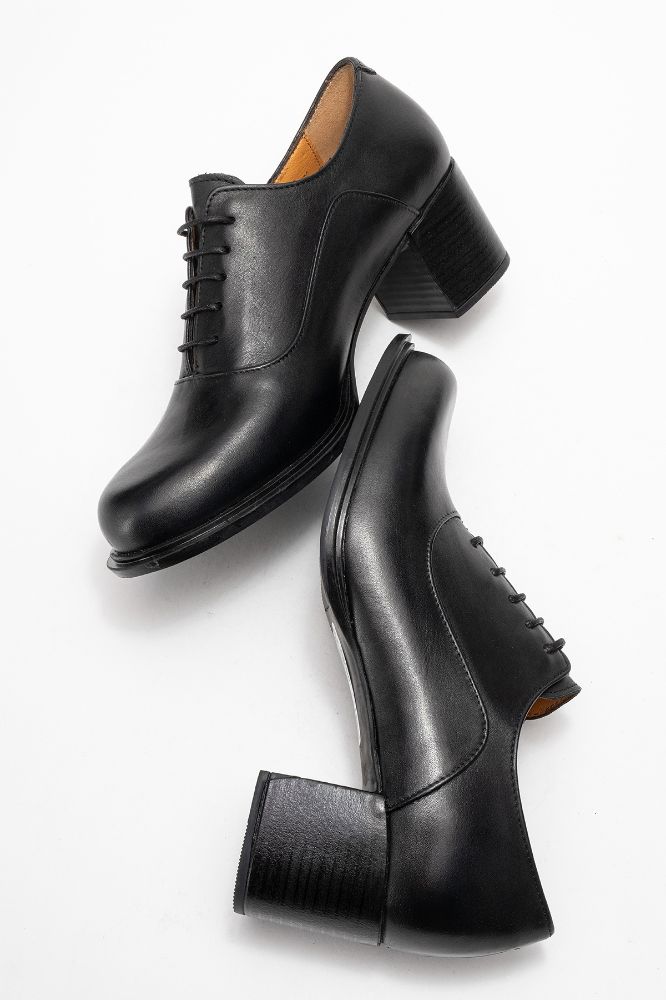 Kadın Deri Kalın Topuklu Ayakkabı SIYAH PNC1494 resmi