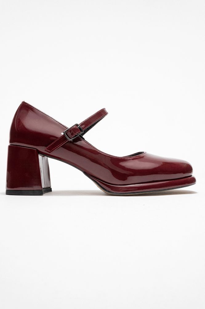 Kadın Kalın Topuk Bantlı Ayakkabı BORDO RUGAN YKL100 resmi