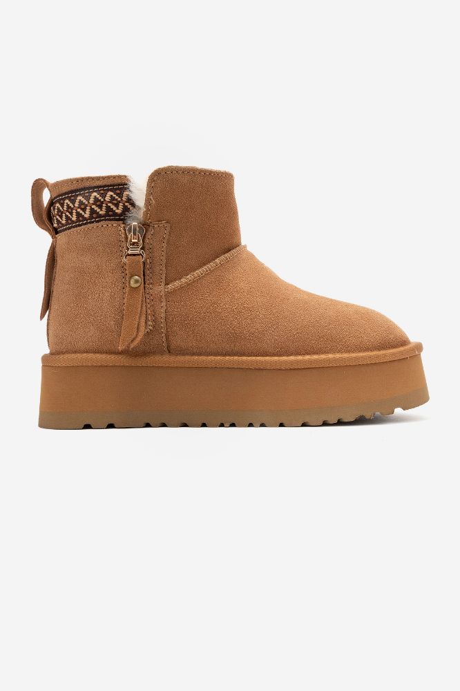 Kadın İçi Kürklü Bilekte Bot CAMEL SUET  HML8081 resmi