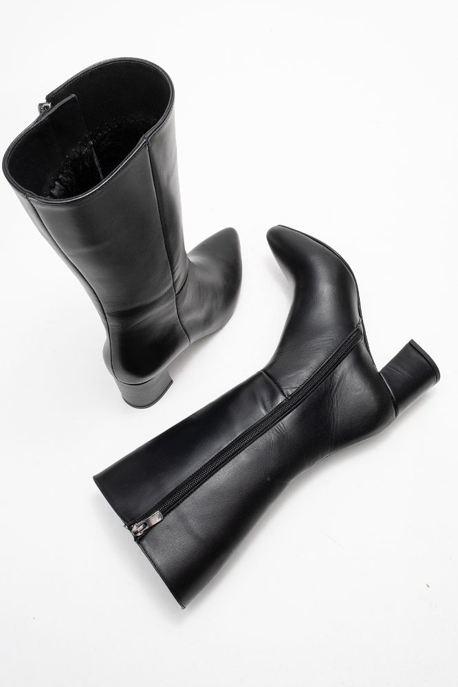 Kadın Deri Topuklu Çizme SIYAH PYZ859 resmi