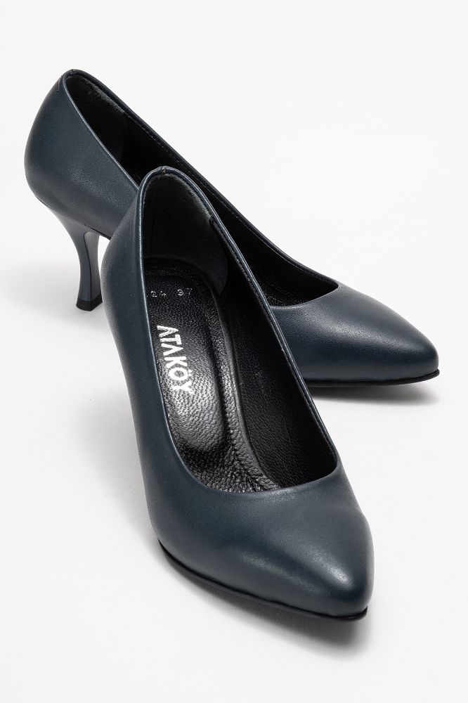 Kadın Deri İnce Topuklu Stiletto Ayakkabı LACIVERT PYZ0224 resmi
