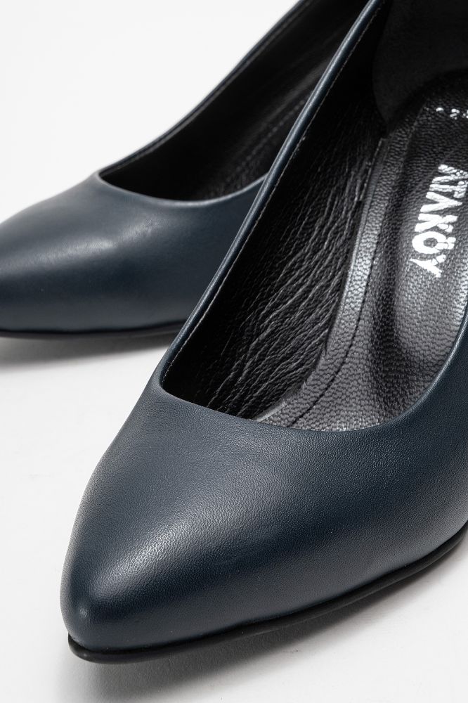 Kadın Deri İnce Topuklu Stiletto Ayakkabı LACIVERT PYZ0224 resmi