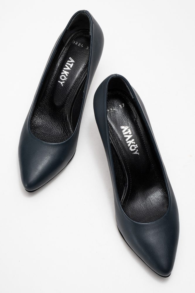 Kadın Deri İnce Topuklu Stiletto Ayakkabı LACIVERT PYZ0224 resmi