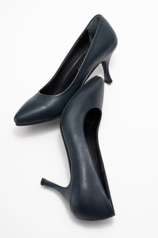 Kadın Deri İnce Topuklu Stiletto Ayakkabı LACIVERT PYZ0224 resmi