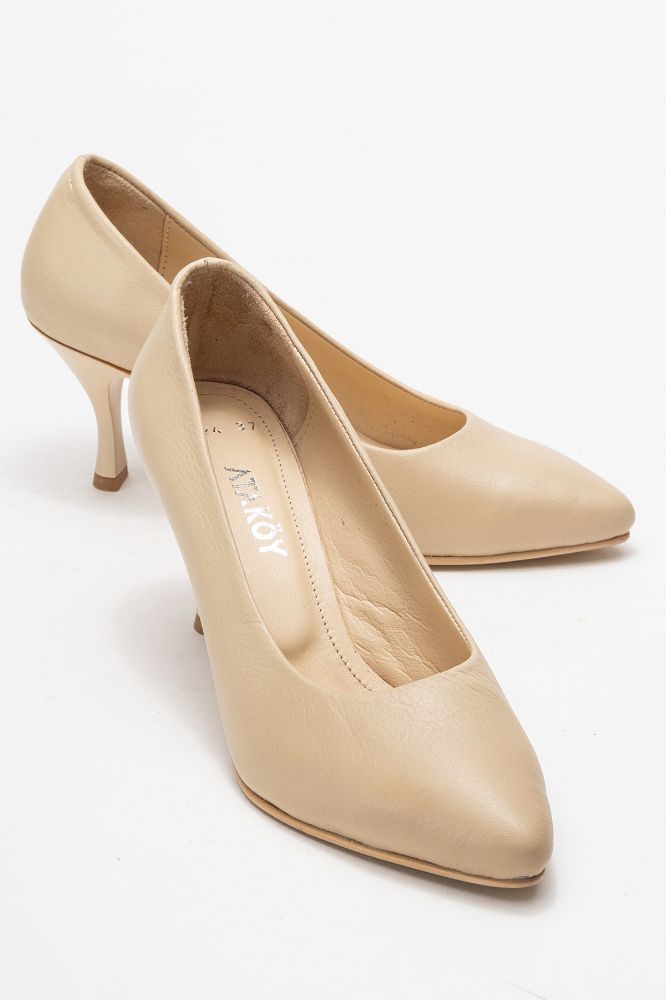 Kadın Deri İnce Topuklu Stiletto Ayakkabı BEJ PYZ0224 resmi
