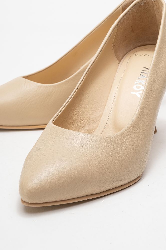 Kadın Deri İnce Topuklu Stiletto Ayakkabı BEJ PYZ0224 resmi