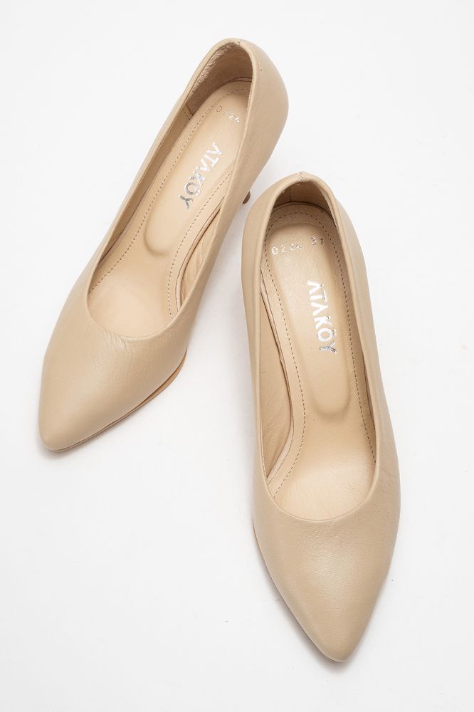 Kadın Deri İnce Topuklu Stiletto Ayakkabı BEJ PYZ0224 resmi