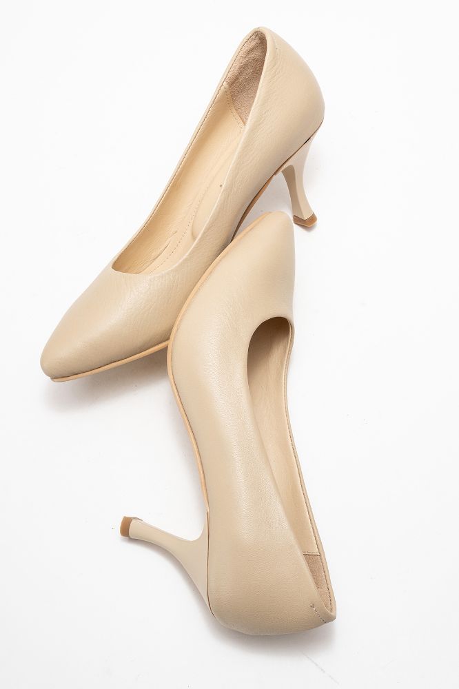Kadın Deri İnce Topuklu Stiletto Ayakkabı BEJ PYZ0224 resmi