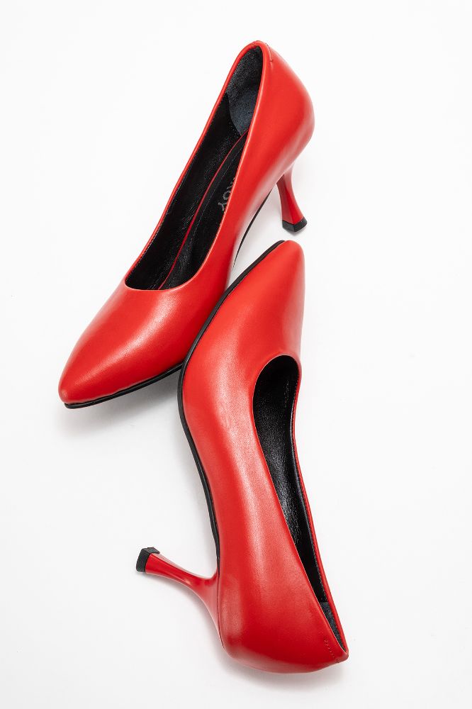 Kadın Deri İnce Topuklu Stiletto Ayakkabı KIRMIZI PYZ0224 resmi