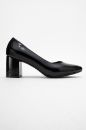 Kadın Deri Kalın Topuklu Ayakkabı SIYAH KIRISIK RUGAN MG1901