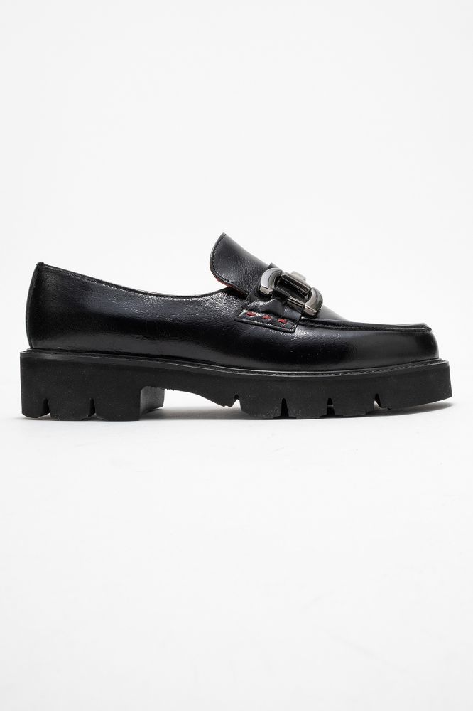 kadin-deri-tokali-loafer-ayakkabi-SIYAH KIRIŞIK-PNC4712-0100574_0