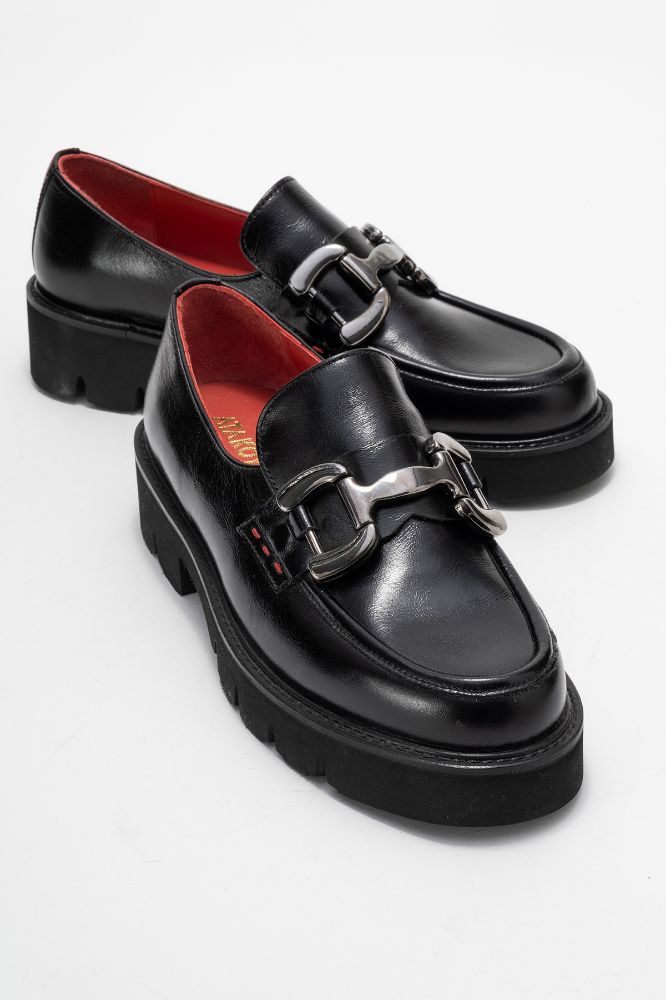 kadin-deri-tokali-loafer-ayakkabi-SIYAH KIRIŞIK-PNC4712-0100575_0