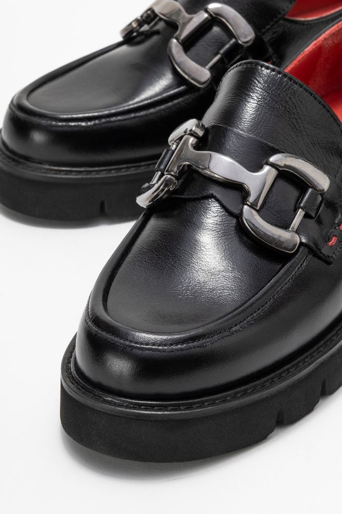 kadin-deri-tokali-loafer-ayakkabi-SIYAH KIRIŞIK-PNC4712-0100576_0