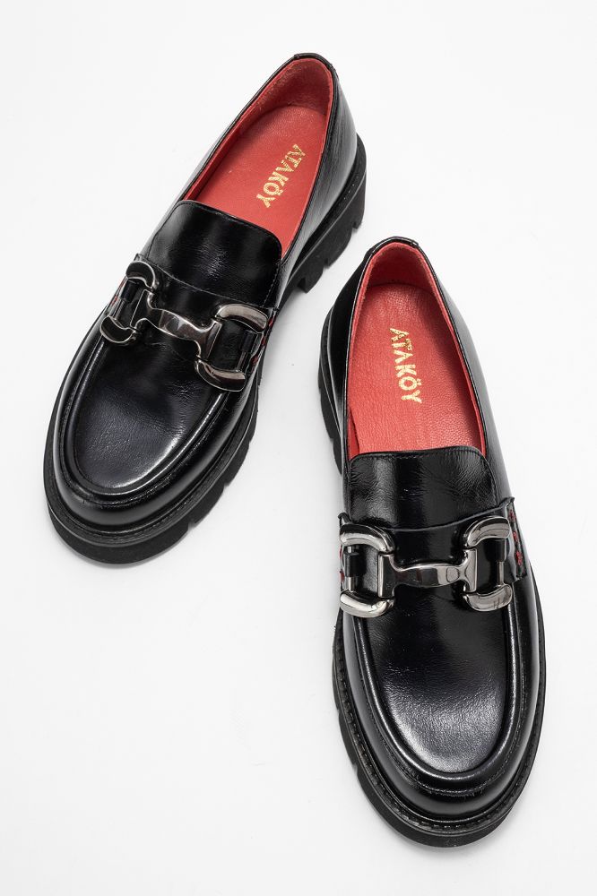 kadin-deri-tokali-loafer-ayakkabi-SIYAH KIRIŞIK-PNC4712-0100578_0