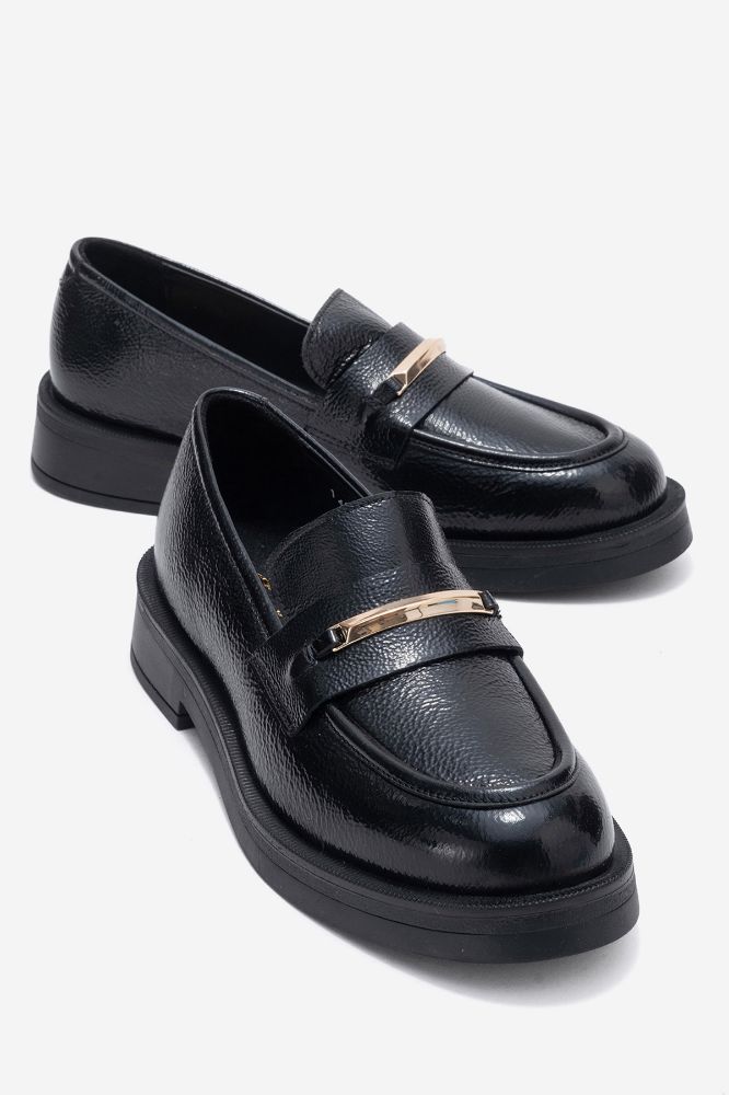 kadin-deri-tokali-loafer-ayakkabi-SIYAH KIRIŞIK-PNC1480-0100781_0