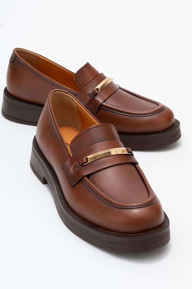 Kadın Deri Tokalı Loafer Ayakkabı TABA PNC1480 resmi