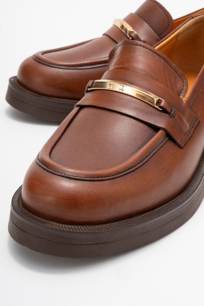 Kadın Deri Tokalı Loafer Ayakkabı TABA PNC1480 resmi