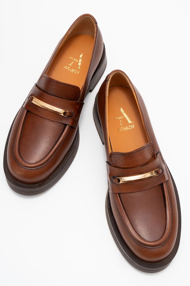 Kadın Deri Tokalı Loafer Ayakkabı TABA PNC1480 resmi
