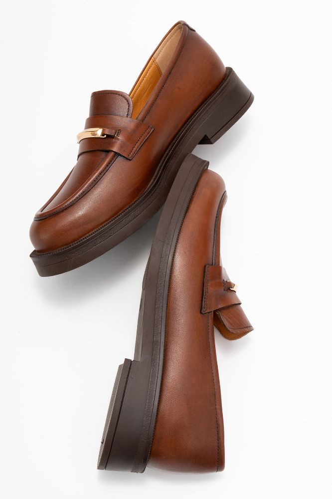 Kadın Deri Tokalı Loafer Ayakkabı TABA PNC1480 resmi