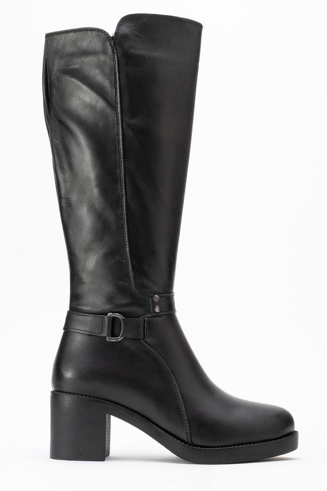 Kadın Deri Topuklu Çizme SIYAH ALP018 resmi