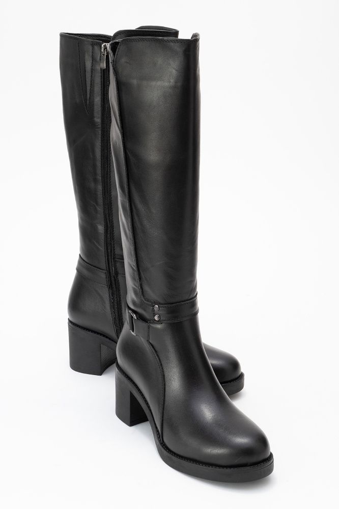 Kadın Deri Topuklu Çizme SIYAH ALP018 resmi