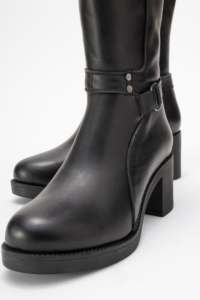 Kadın Deri Topuklu Çizme SIYAH ALP018 resmi