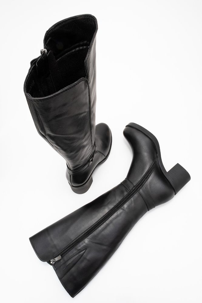 Kadın Deri Topuklu Çizme SIYAH ALP018 resmi