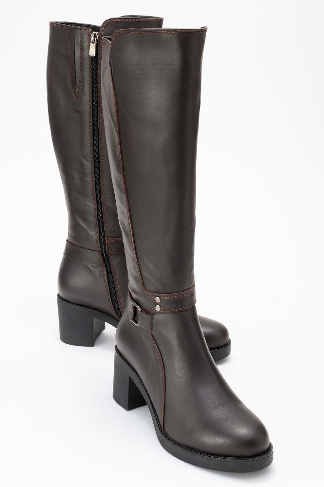 Kadın Deri Topuklu Çizme KAHVE ALP018 resmi