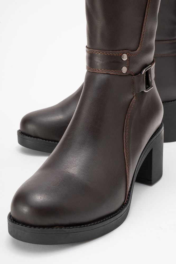 Kadın Deri Topuklu Çizme KAHVE ALP018 resmi