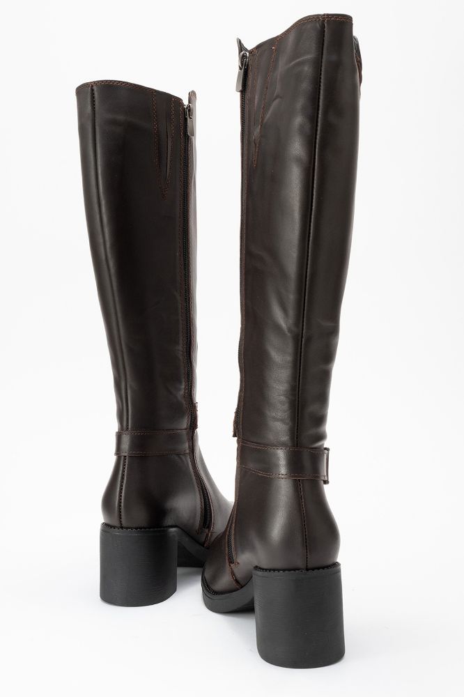 Kadın Deri Topuklu Çizme KAHVE ALP018 resmi