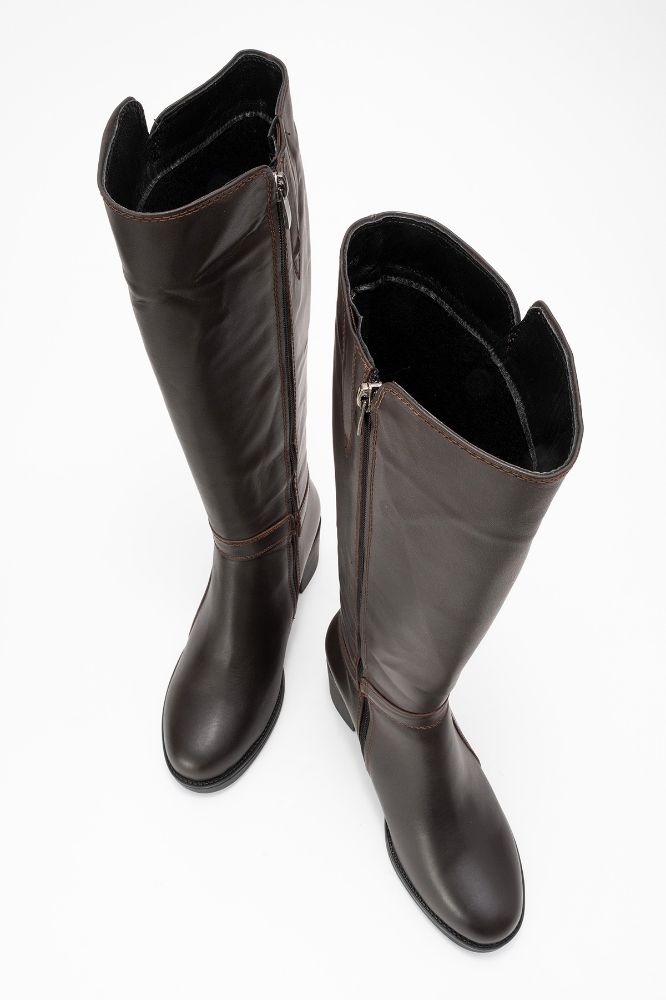 Kadın Deri Topuklu Çizme KAHVE ALP018 resmi